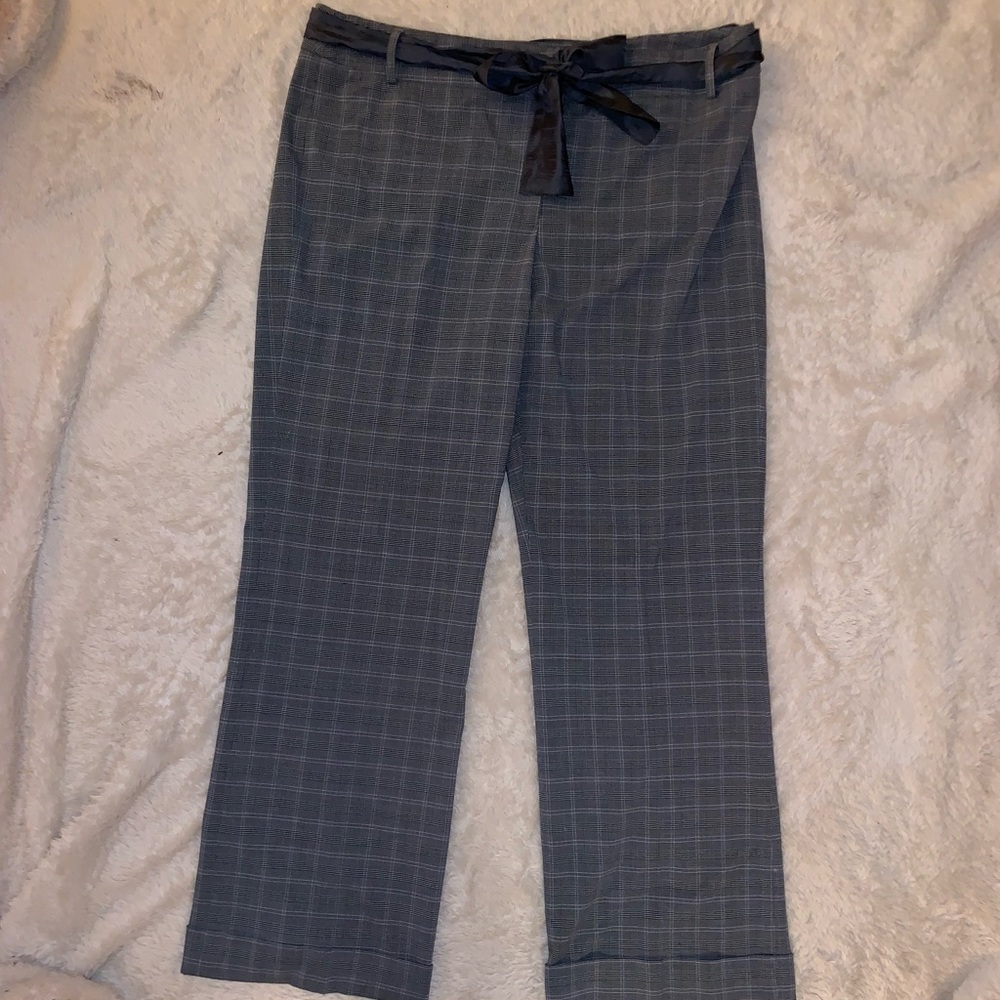 Gray Dress Pants. Plaid with bow belt.